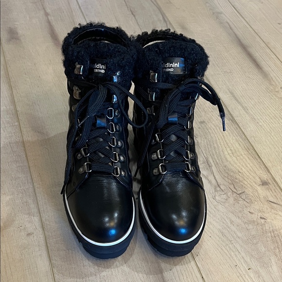 Baldinini Shoes - Baldinini Trend Black Leather Shearling Lace-Up Boots EU 38 / US 7.5–8 – New